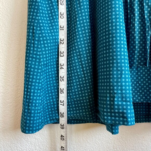 Orla Kiely Women's Grid Dot Cap Sleeve A-Line Belted Bow Dress in Blue & Teal 8 - Picture 9 of 11